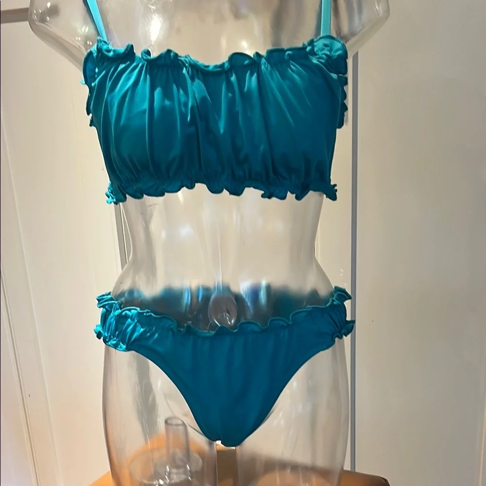 Teal Ruffled Bikini Set - Picture 5 of 10